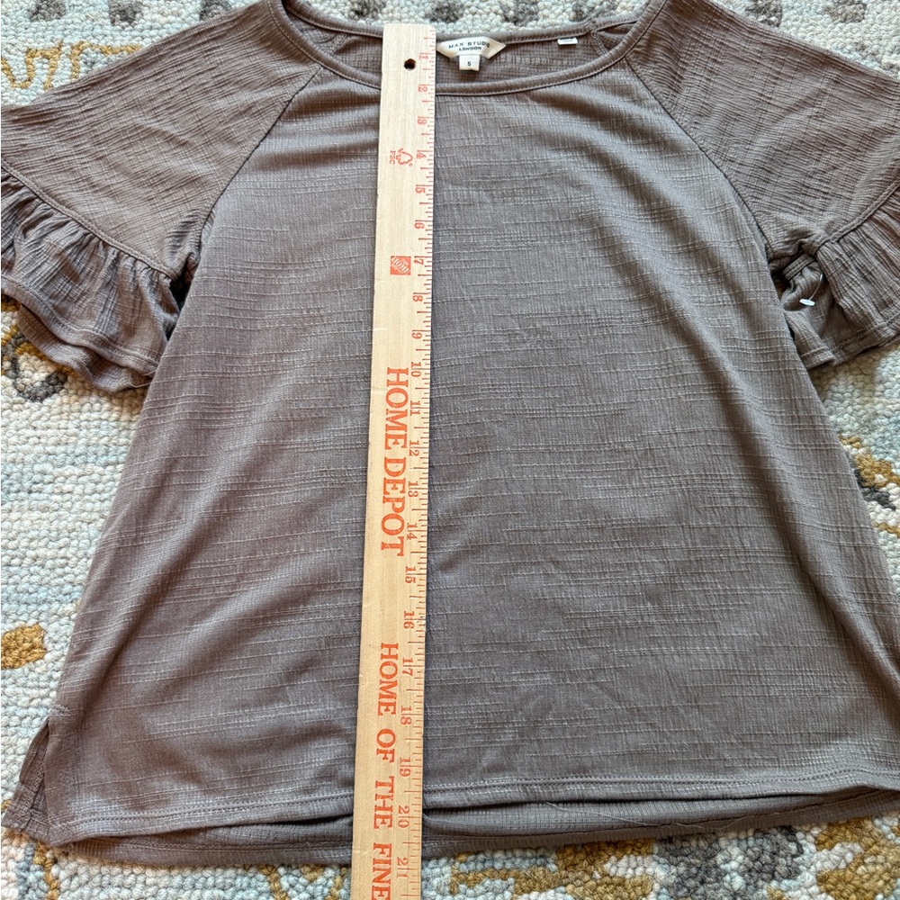 NEW Max Studio Ruffle Sleeve Women's Top in Mocha - Picture 3 of 8